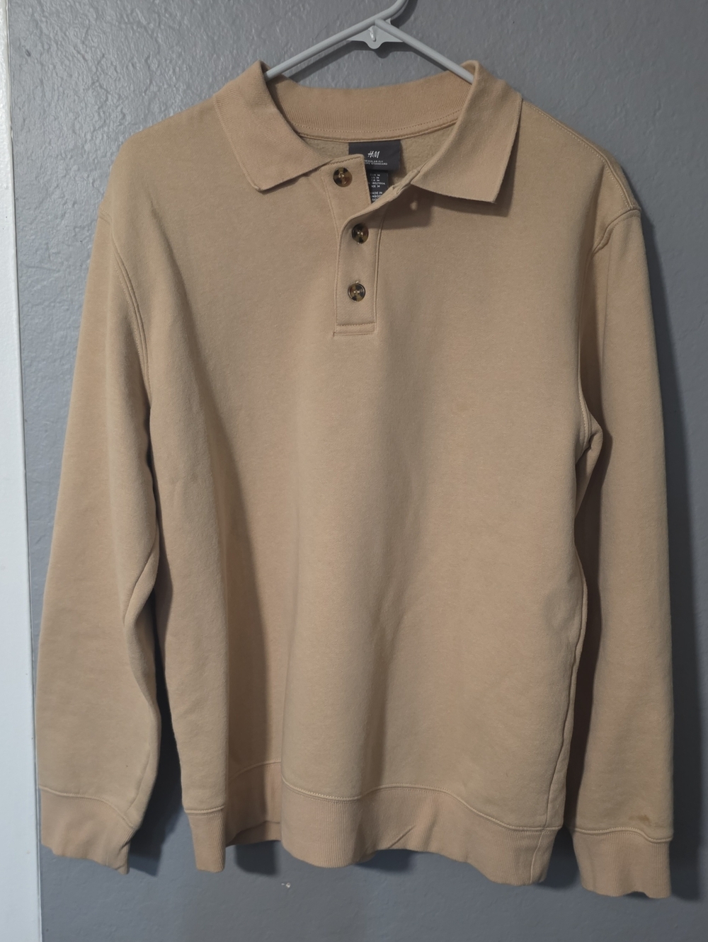 H&M Beige Long Sleeve Polo Sweatshirt